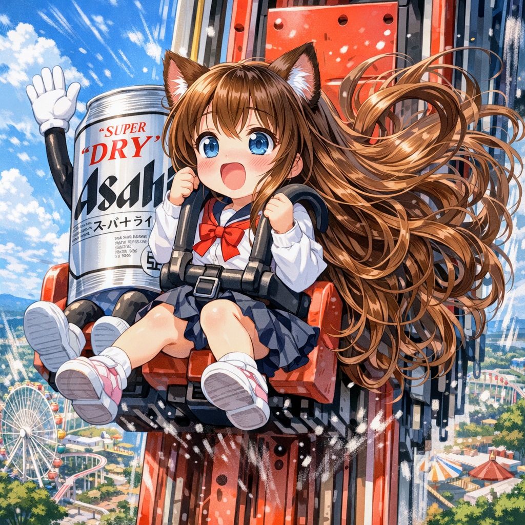 フリーフォールに乗っている小さな女の子