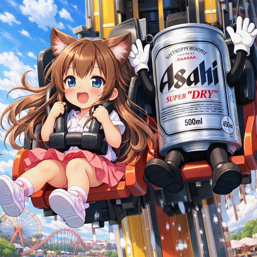 フリーフォールに乗っている小さな女の子