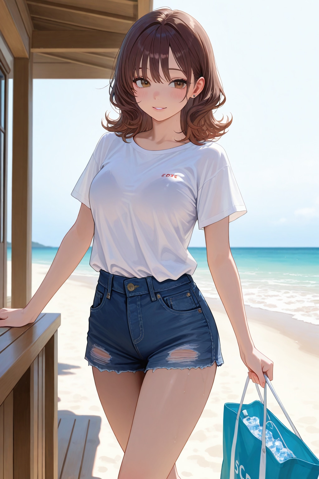 海に来たOLさん