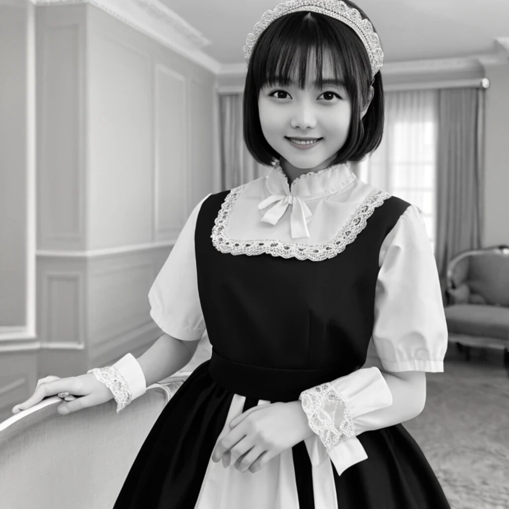 黒髪ボブでメイド服の美女２０