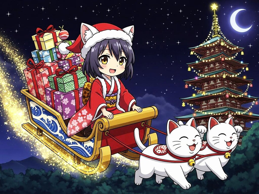 和風猫耳ちびサンタちゃん