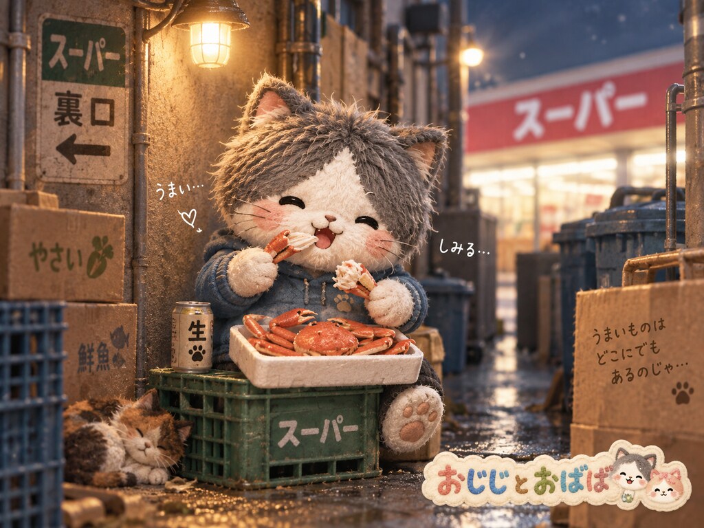 スーパーの裏でカニ食うおじじ