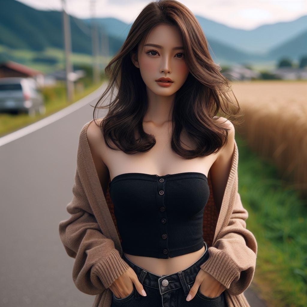 チューブトップとカーディガン