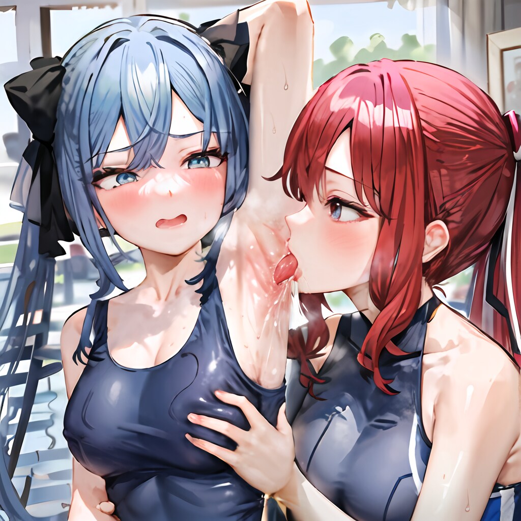 スク水JK百合腋舐め