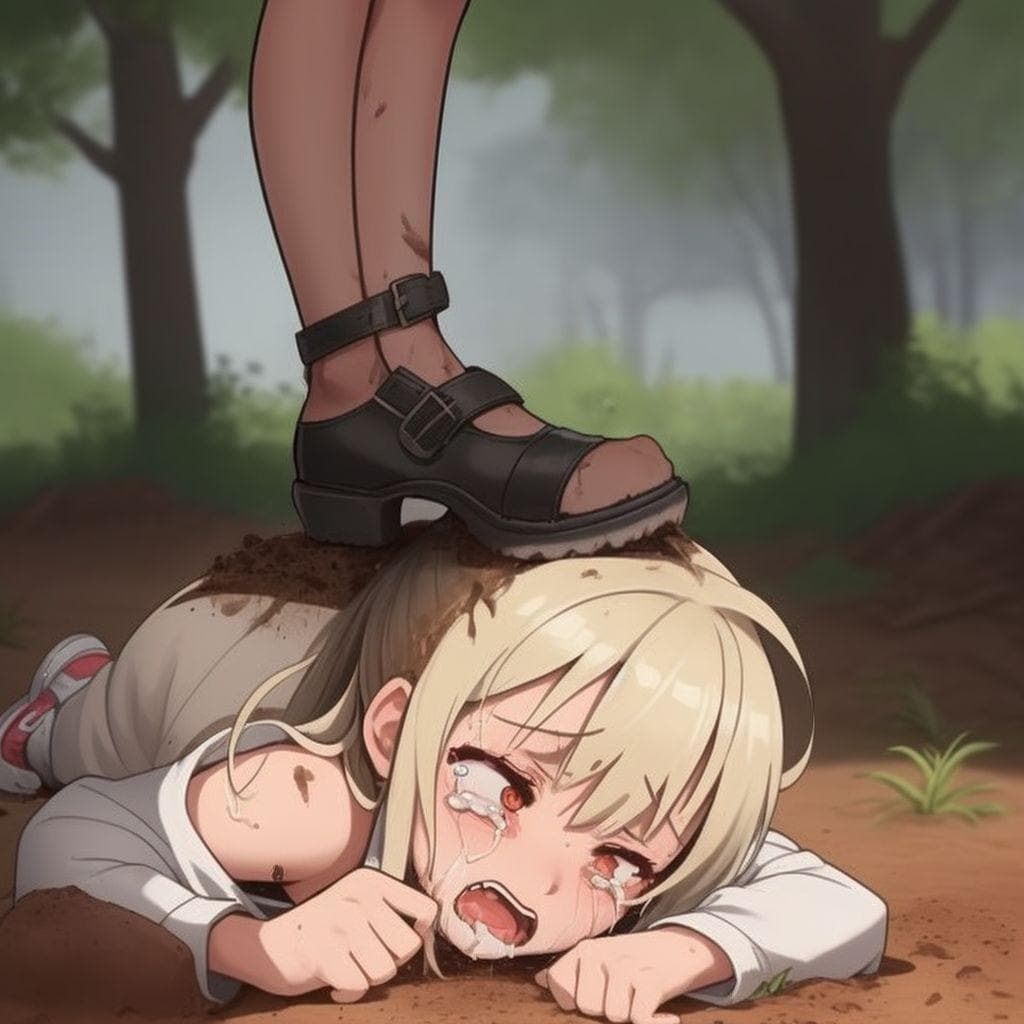 A girl getting her head stepped 頭を踏みつけられる女の子