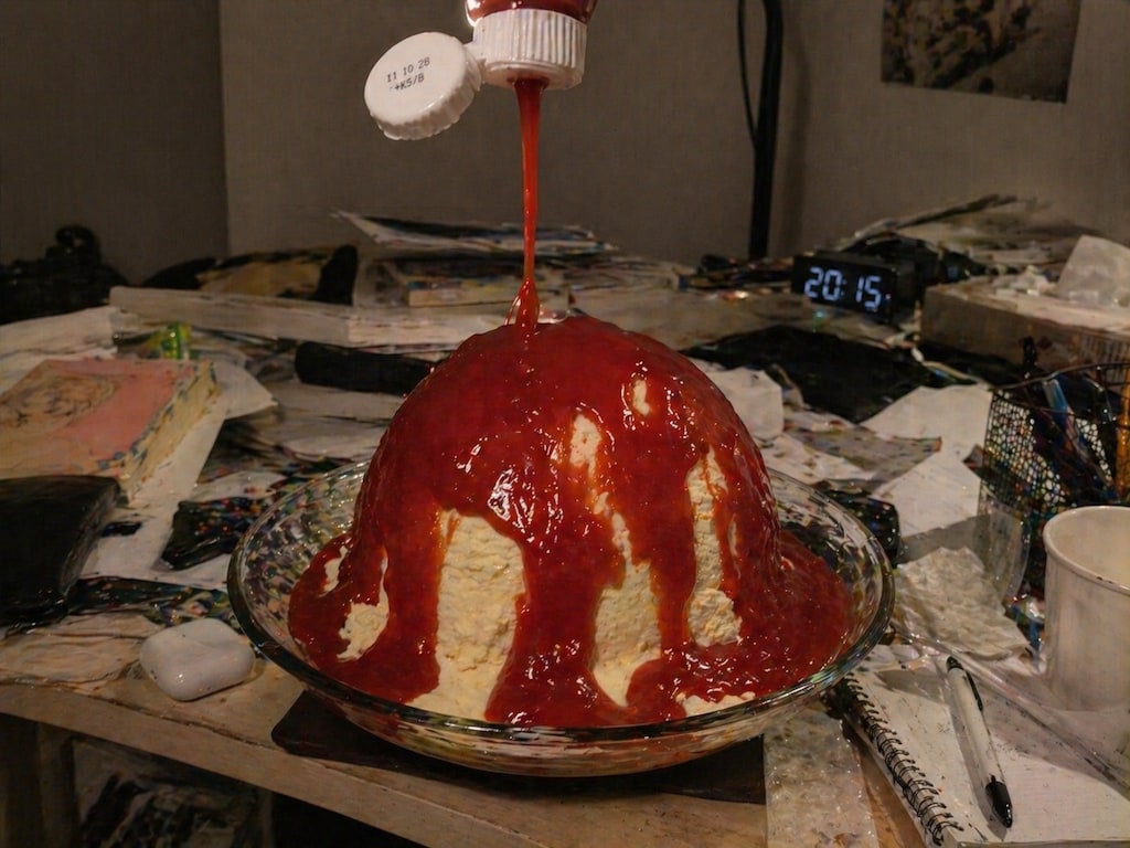バニラアイスにトマトケチャップ