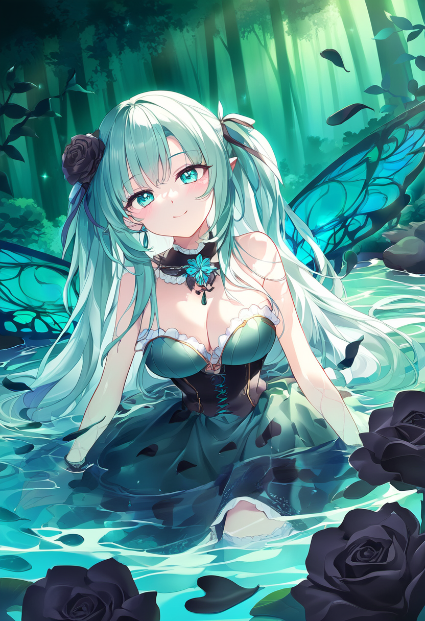 a girl in a green party dress