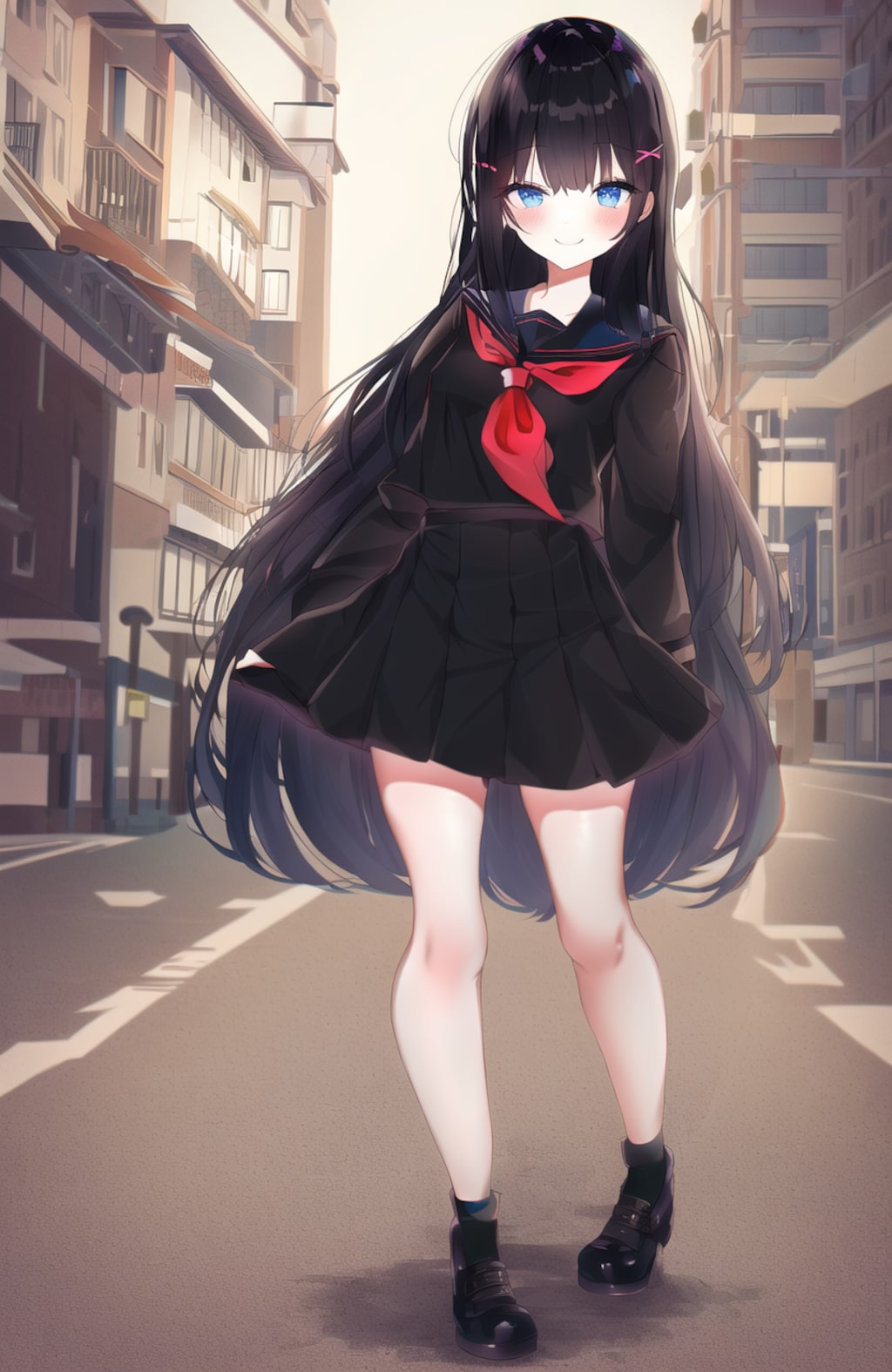 黒セーラーも似合う黒髪ロングちゃん
