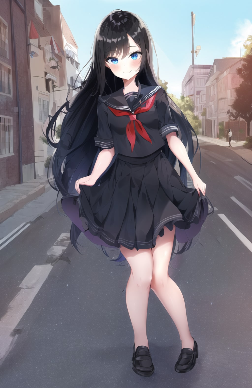黒セーラーも似合う黒髪ロングちゃん
