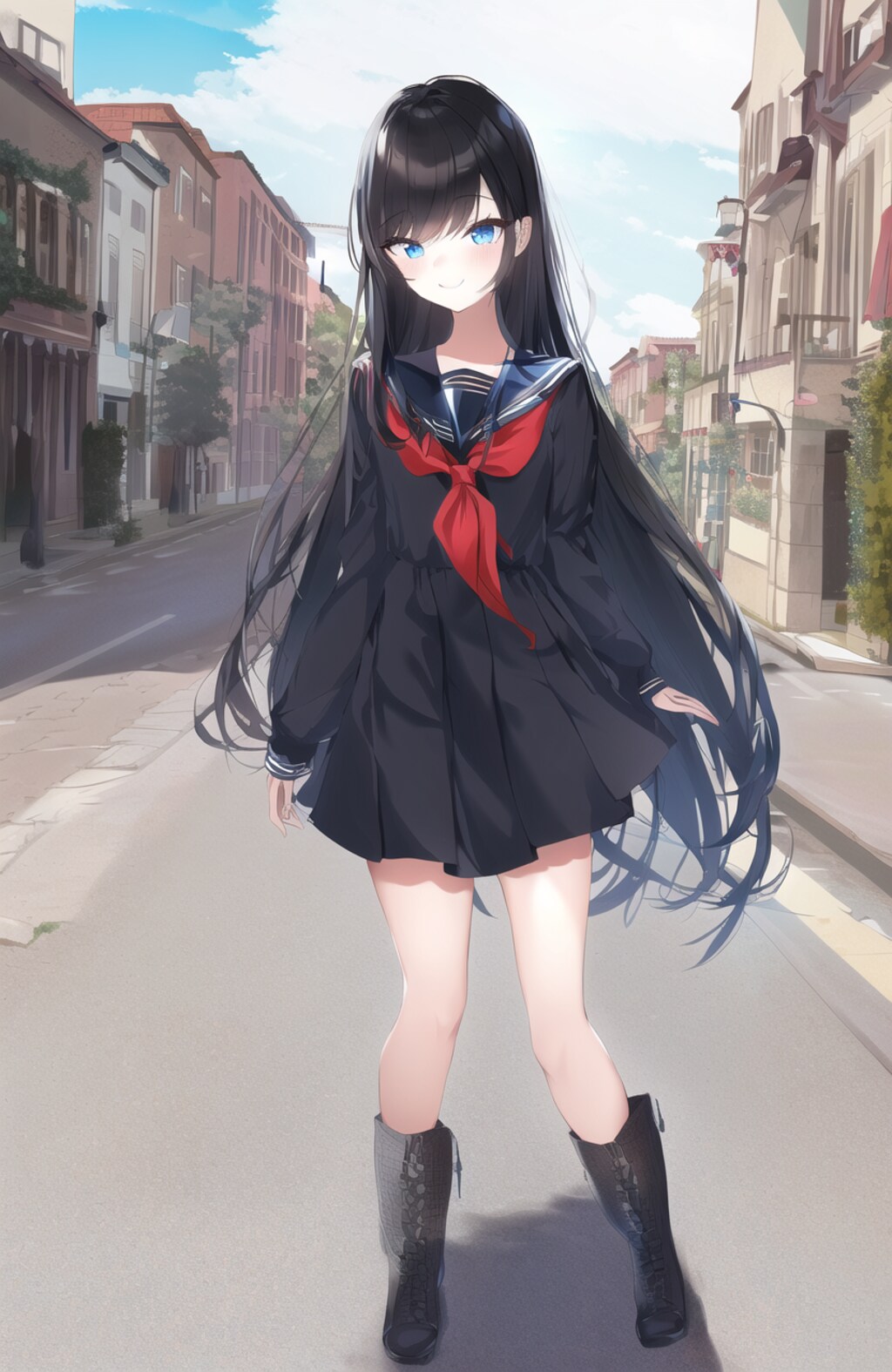黒セーラーも似合う黒髪ロングちゃん