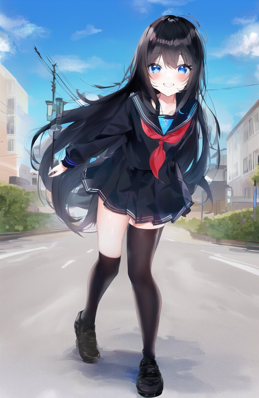 黒セーラーも似合う黒髪ロングちゃん