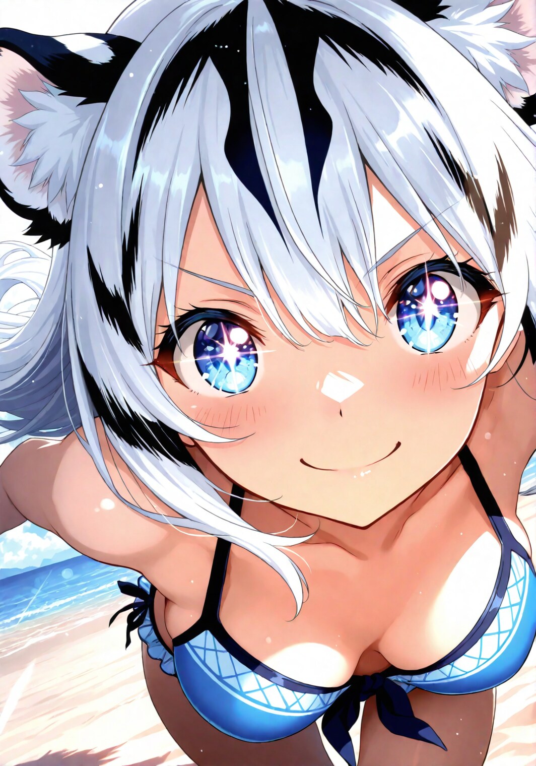 ホワイトタイガーの獣人のビキニ姿