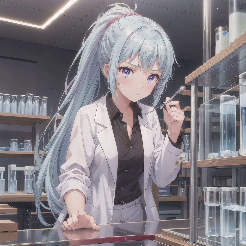 青髪ポニテで白衣の少女