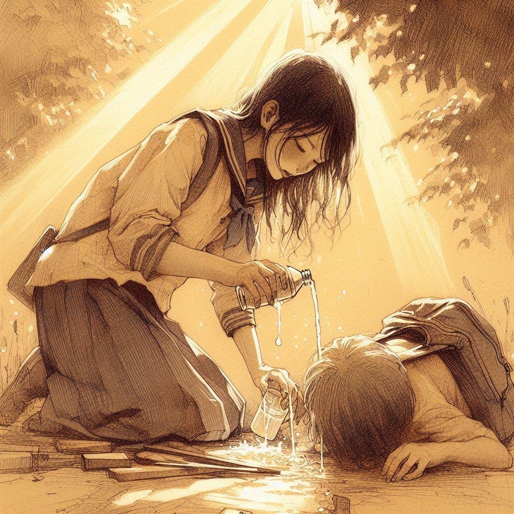 水を飲む少女⑥