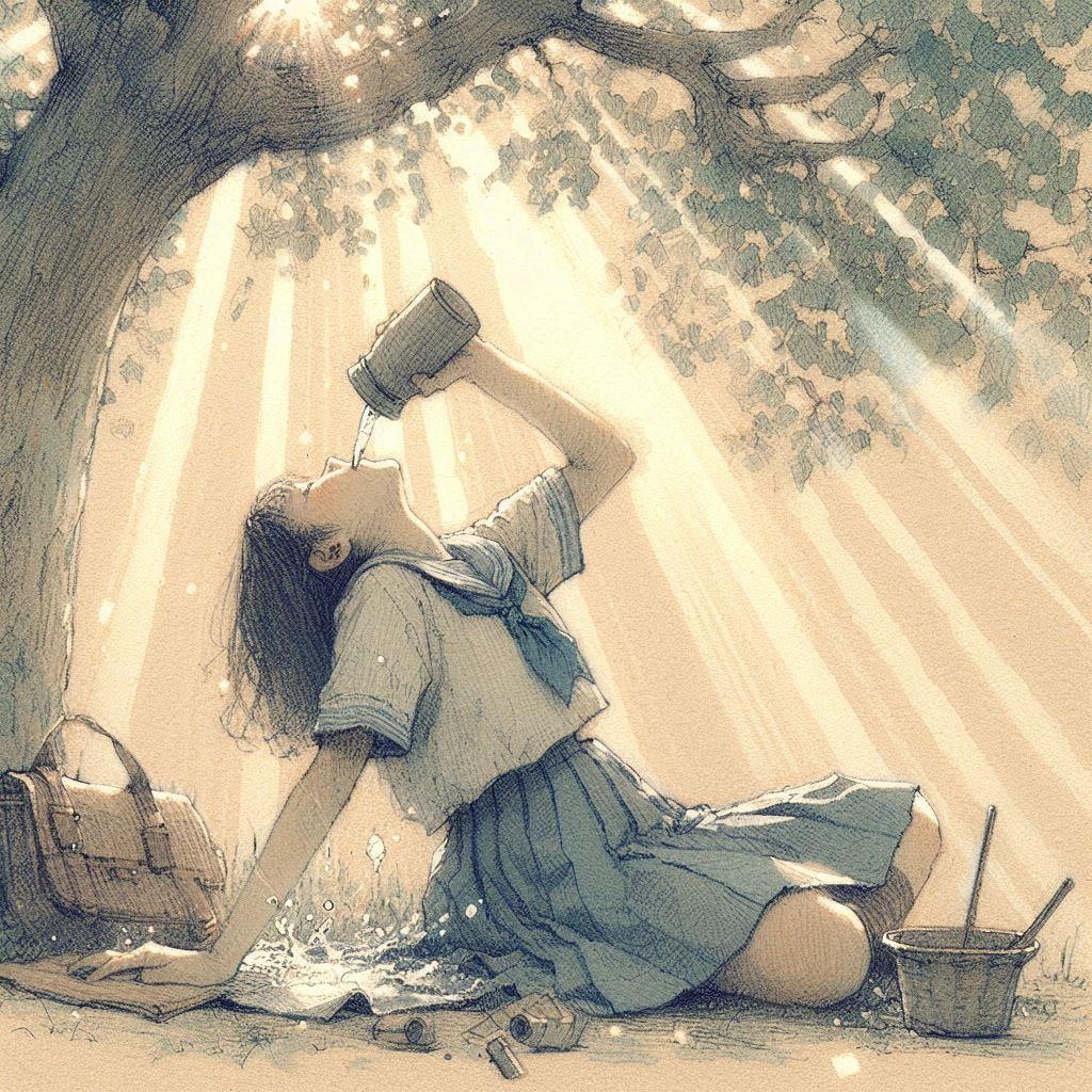 水を飲む少女⑥