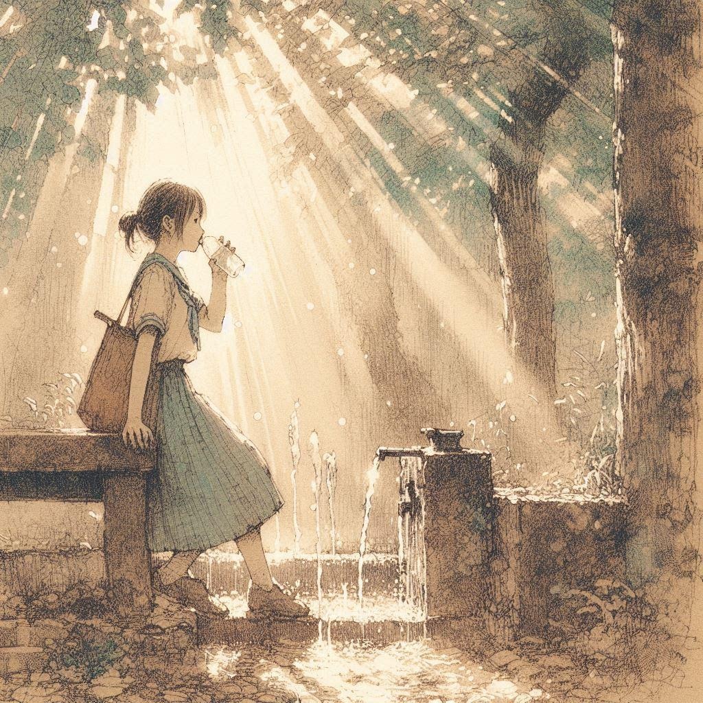 水を飲む少女⑥