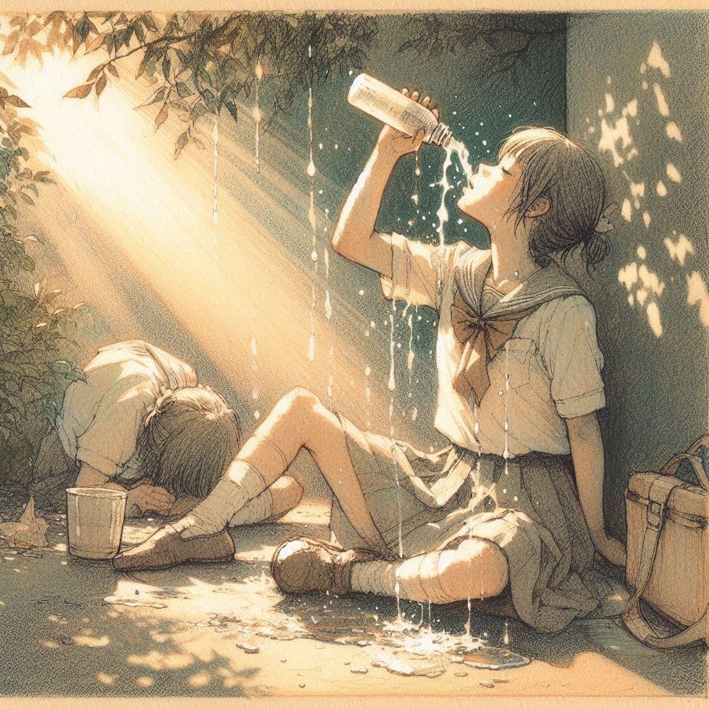 水を飲む少女⑥