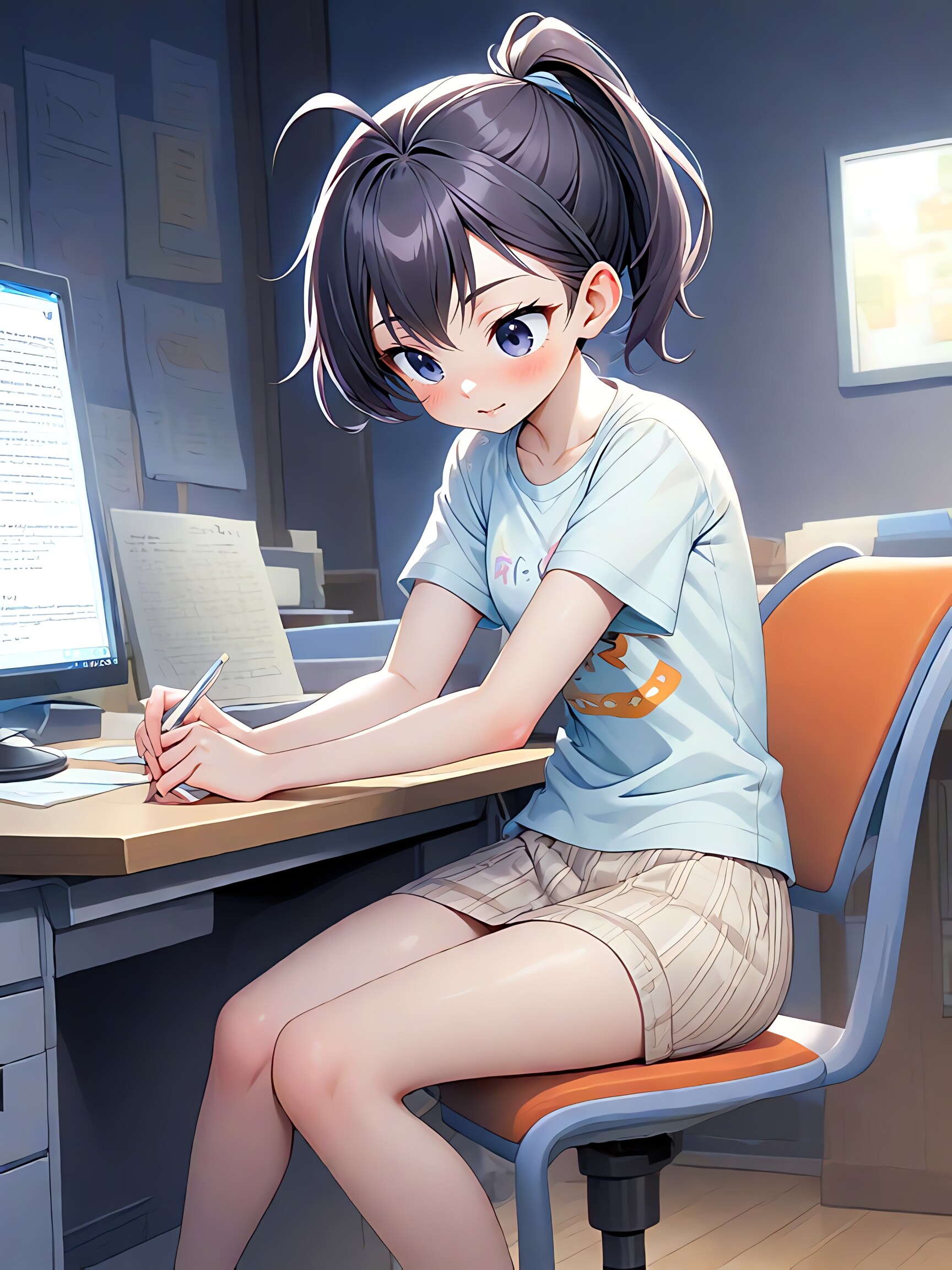 部屋で勉強中の女子高生！ | の人気AIイラスト・グラビア