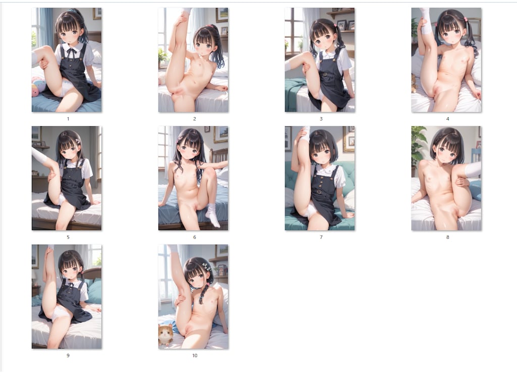 【サンプル】ぺったんこジャンスカ〇リJ〇ちゃんたちが足上げパンチラ＆全裸（10枚）