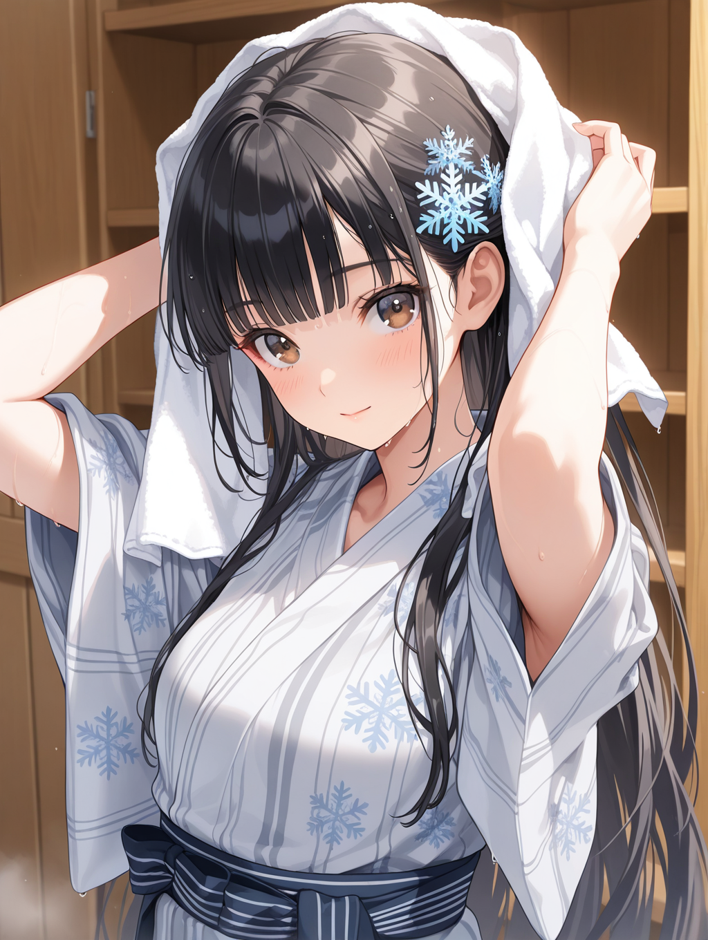 いわしまん家の雪音様 温泉上がりに髪を乾かしている〇〇ちゃんシリーズ | の人気AIイラスト・グラビア