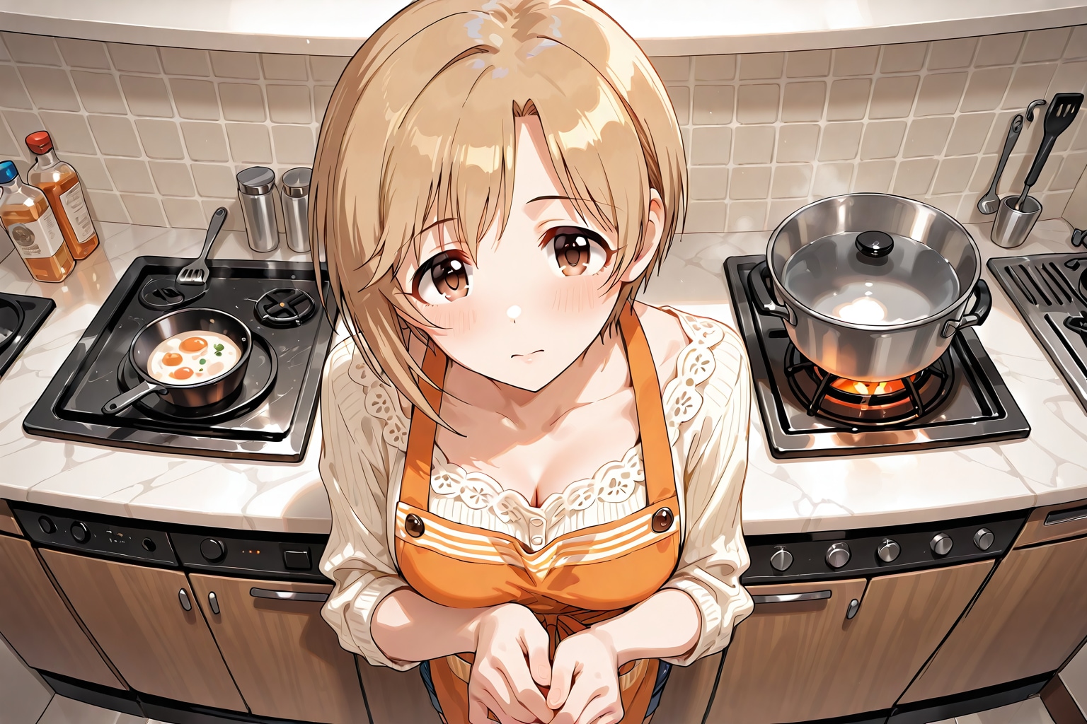 台所で迫られる相葉夕実 | の人気AIイラスト・グラビア