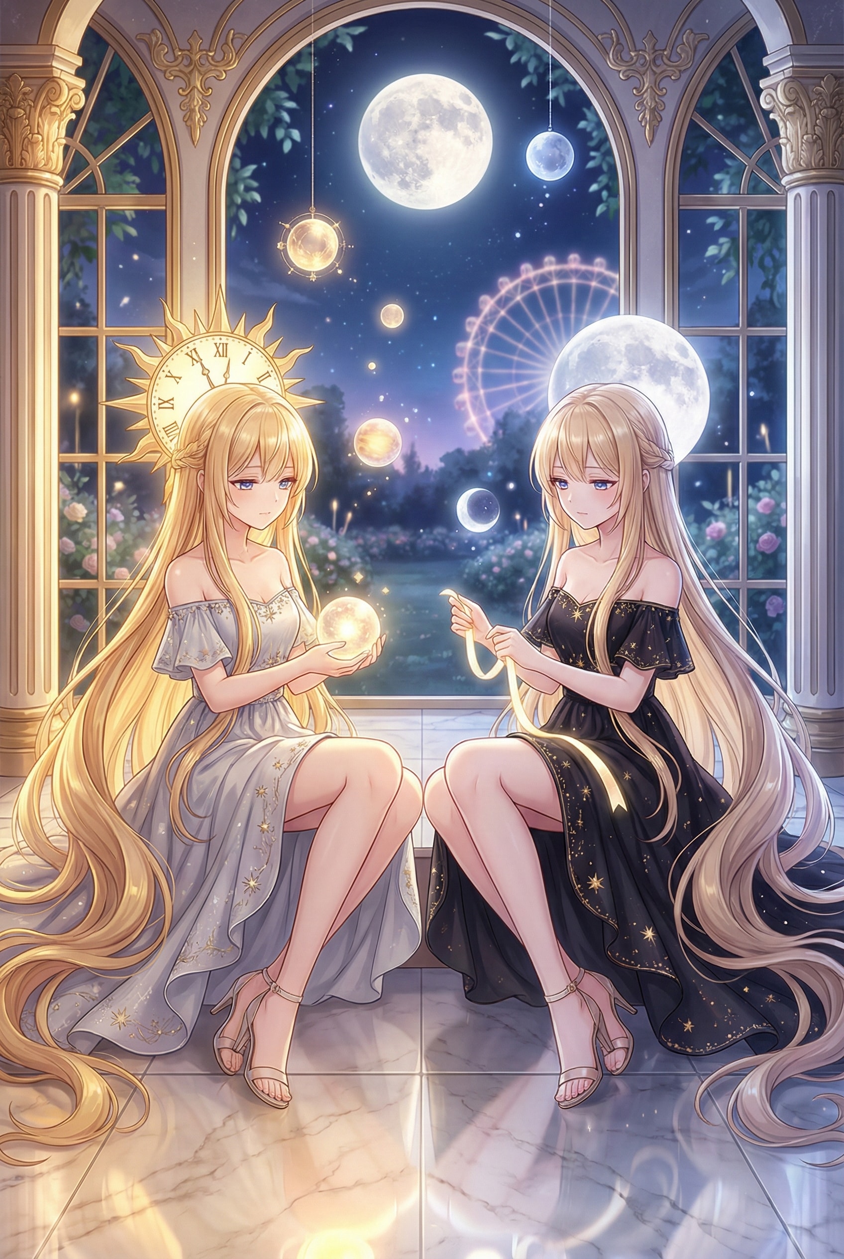 月陽の双姫、永夜の鏡庭 | の人気AIイラスト・グラビア