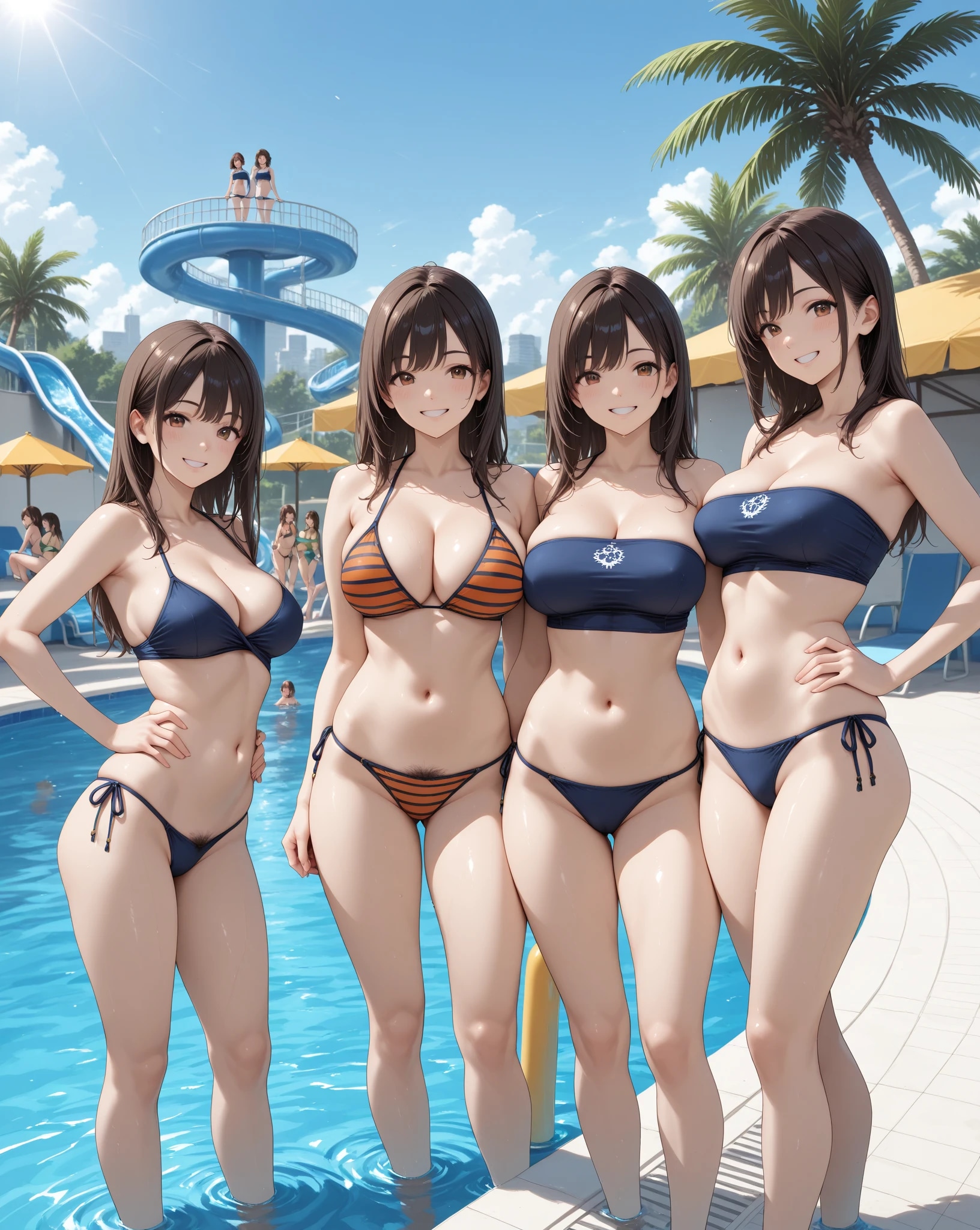プールで記念撮影♪ 仲良し水着女子…はみ出てる子がいるよ😳、探してください