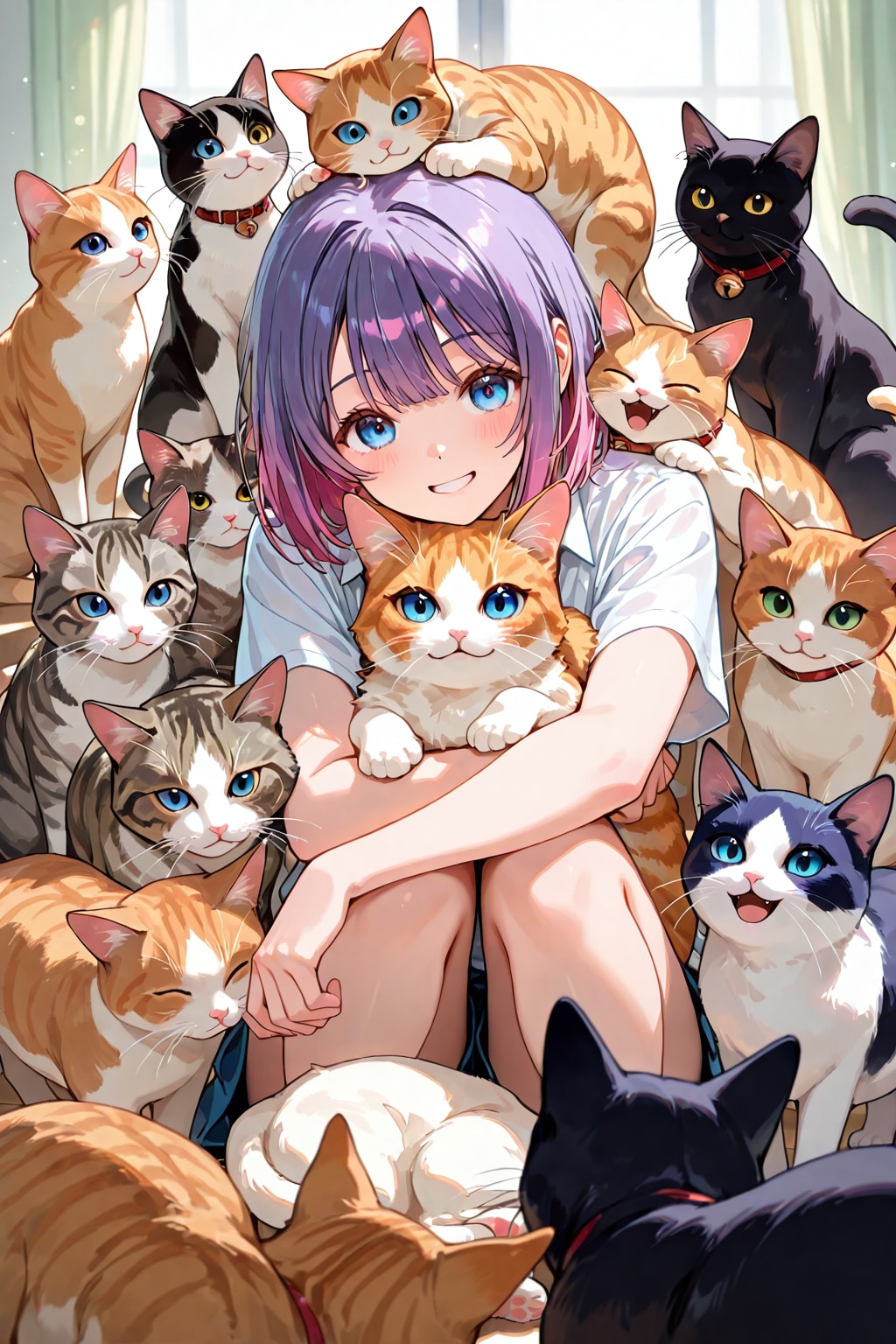 猫と一緒 猫に囲まれる | の人気AIイラスト・グラビア