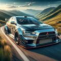 峠道を駆け抜ける三菱ランサーエボリューション 2枚目