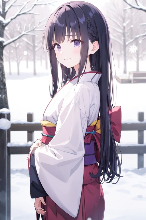 和装女子　雪見