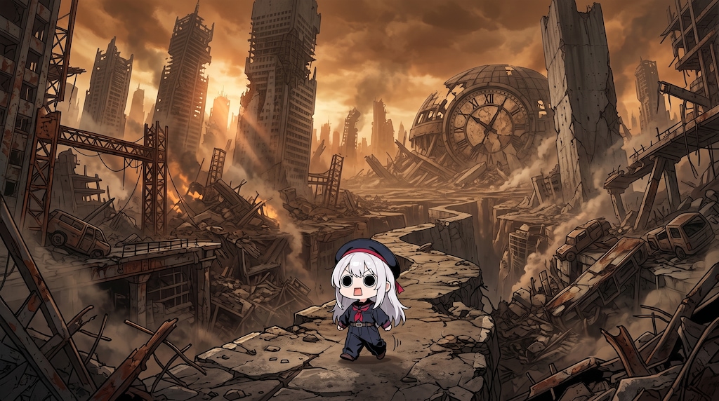 滅び去った世界を歩くえらいこっちゃ嬢