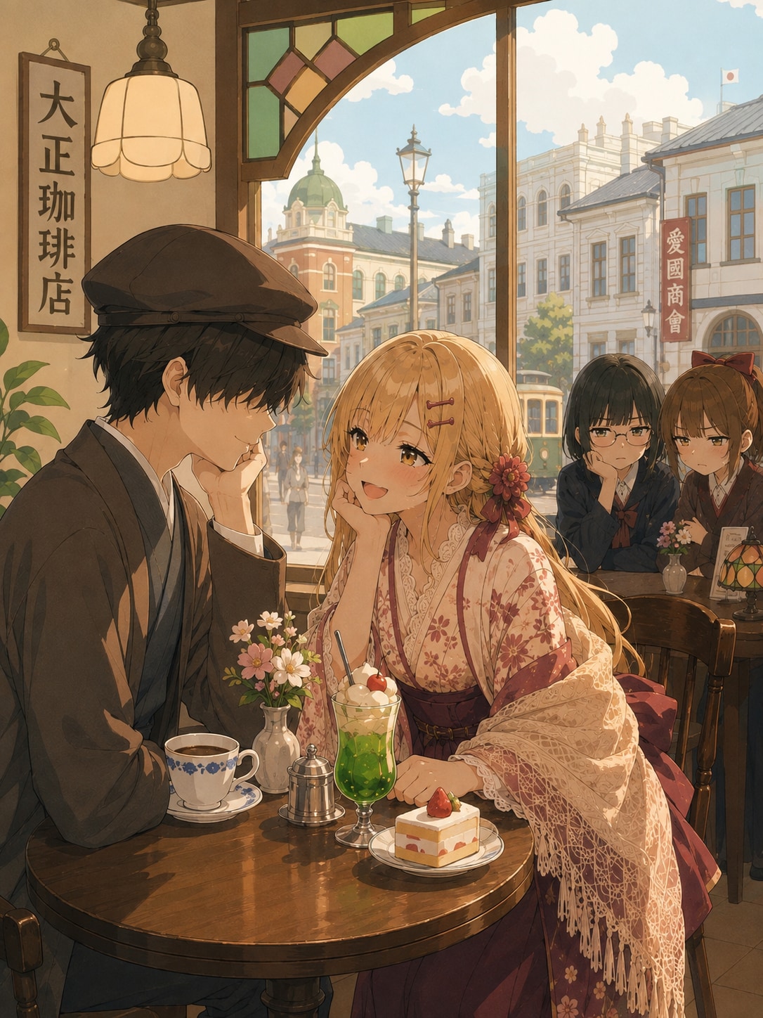 ギャルの同級生と大正ロマン喫茶で - T39 | の人気AIイラスト・グラビア