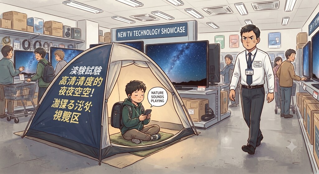 大自然（）を堪能する少年