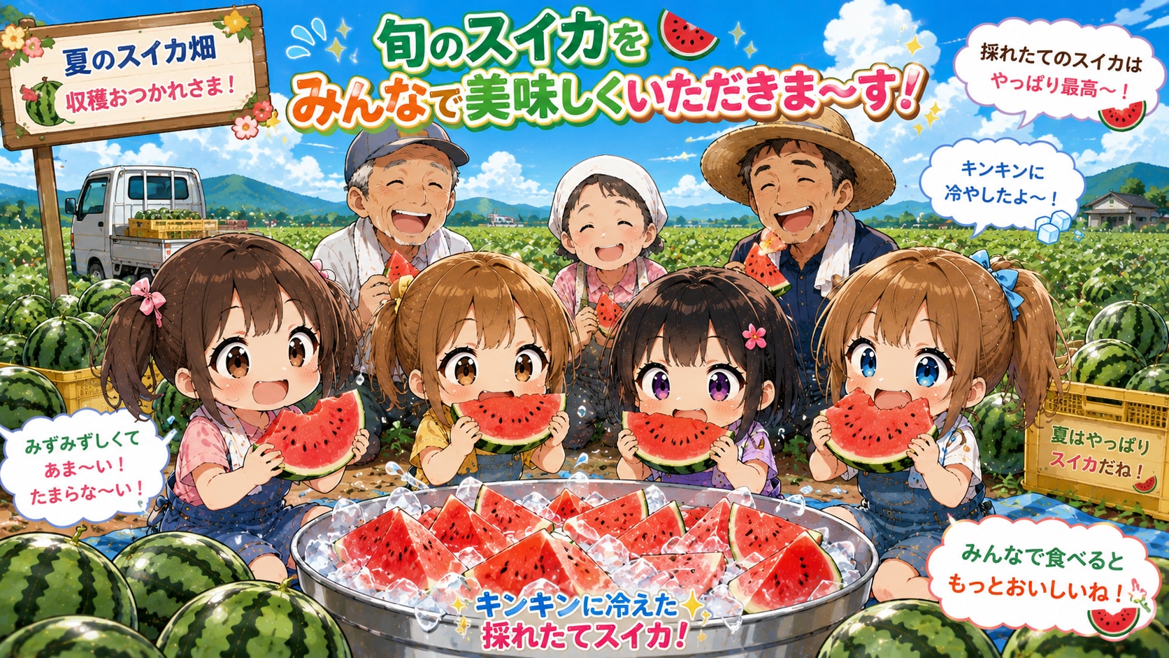 キンキンに冷えたスイカを食べる３