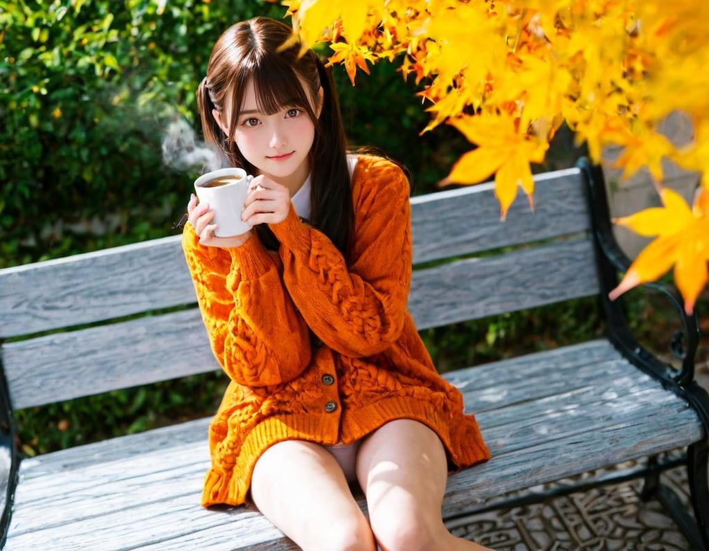 秋の公園ベンチ(ラスト)