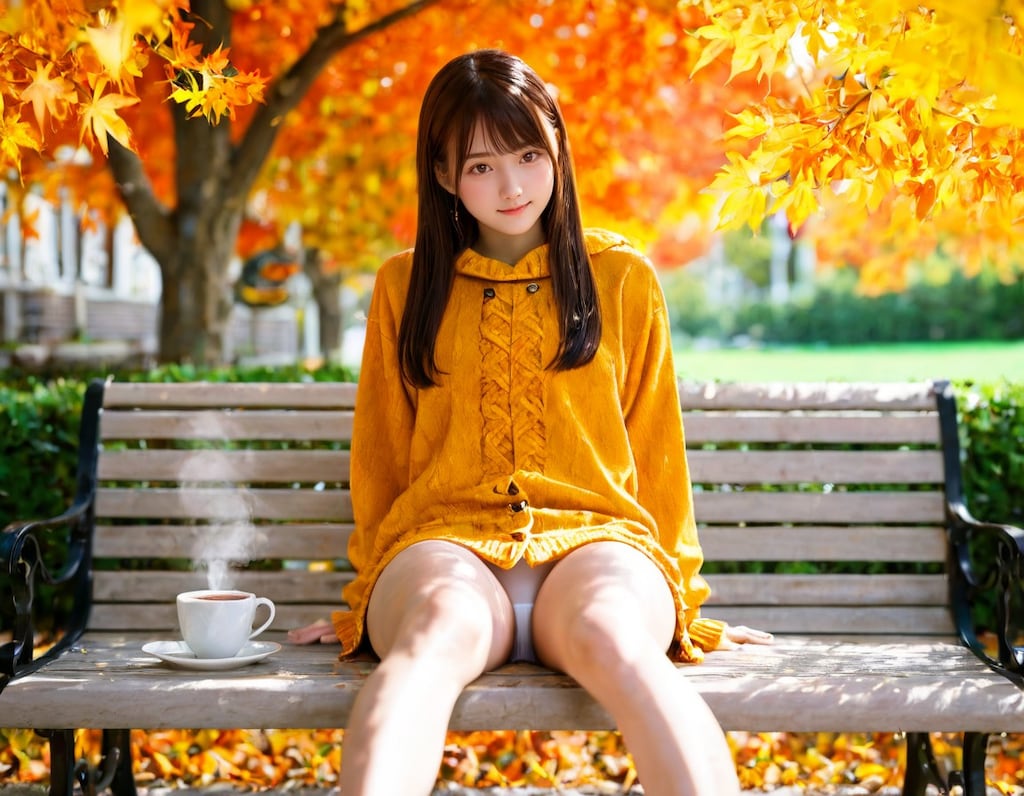 秋の公園ベンチ(ラスト)