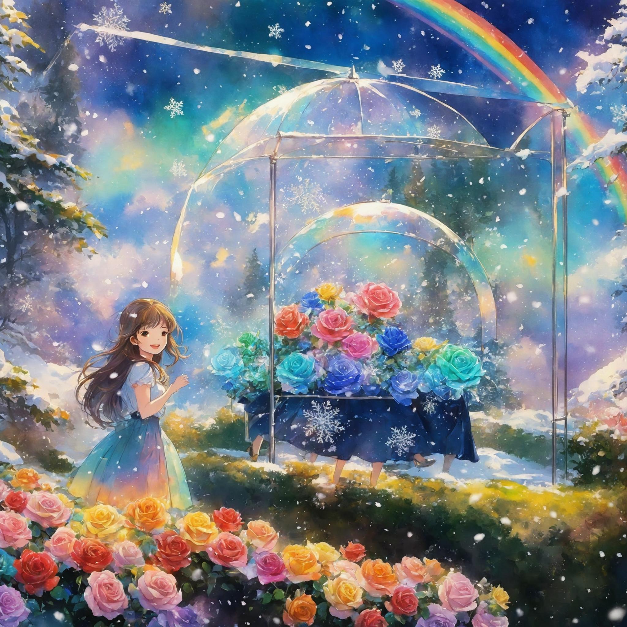 スノードームとバラの花