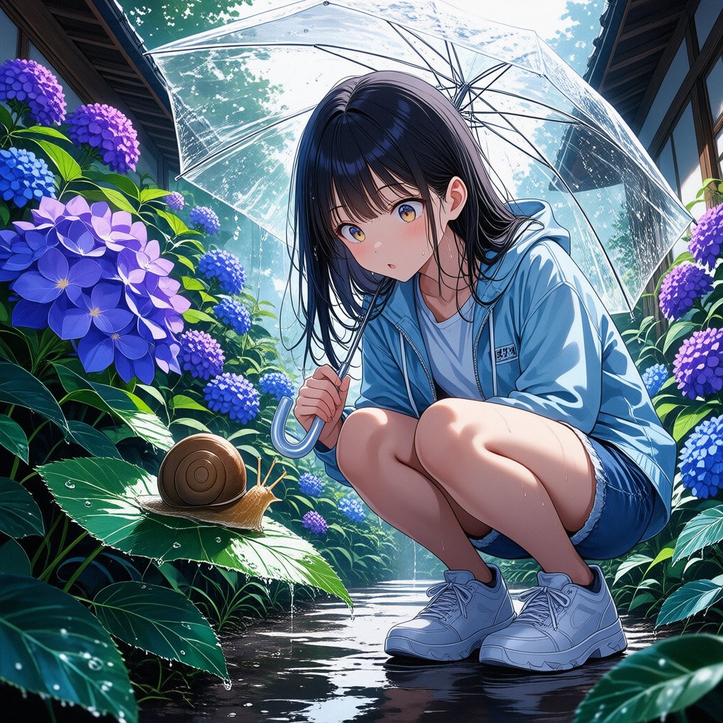 紫陽花と雨上がり