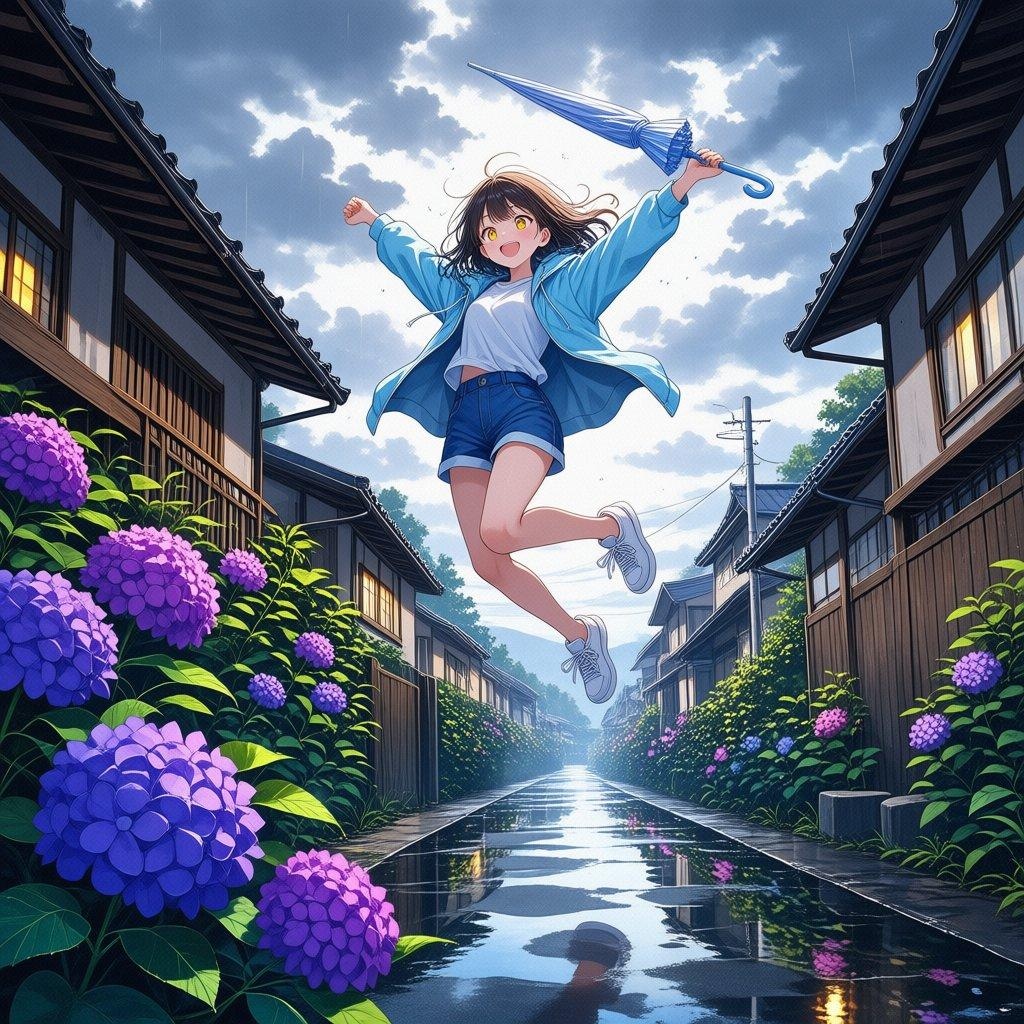 紫陽花と雨上がり