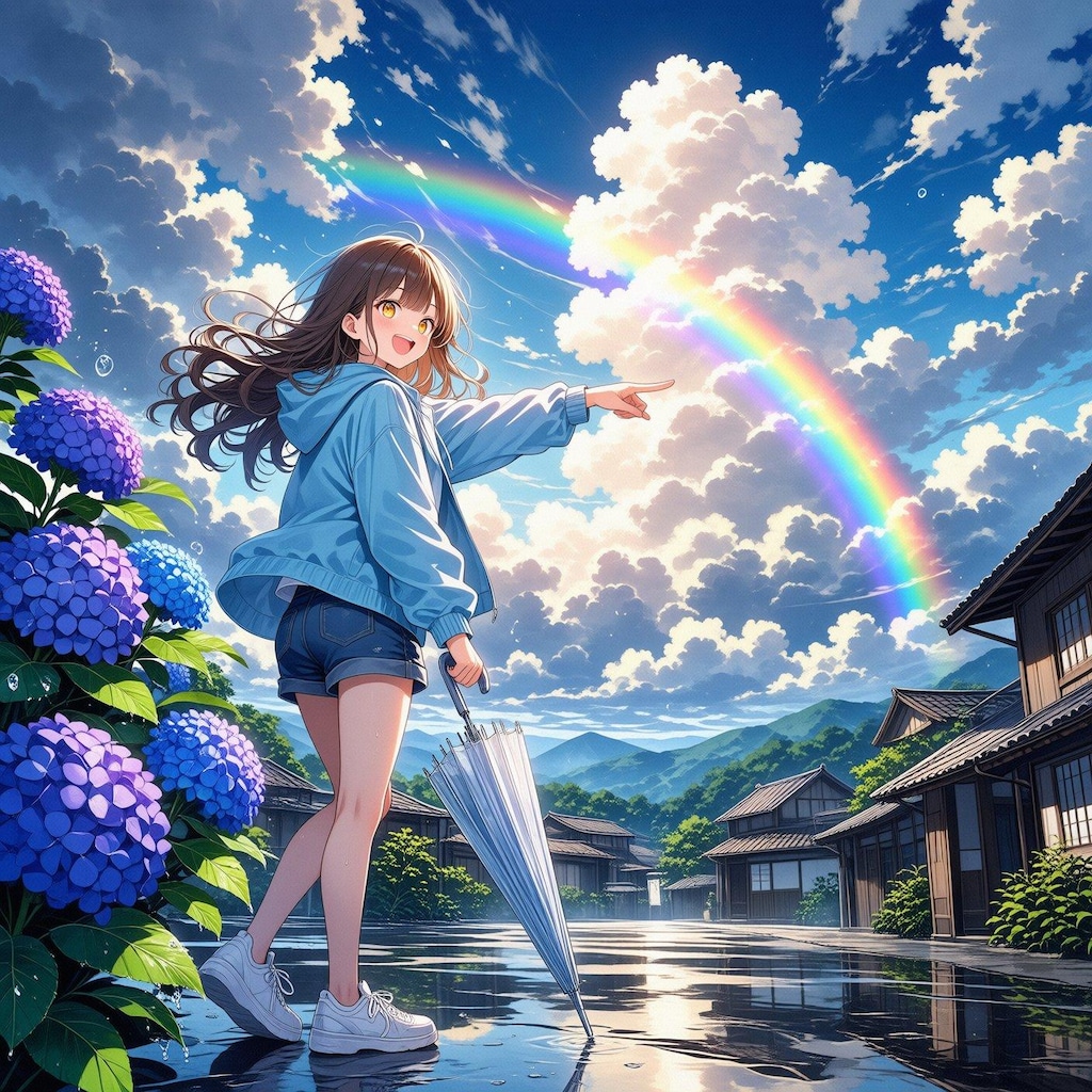 紫陽花と雨上がり