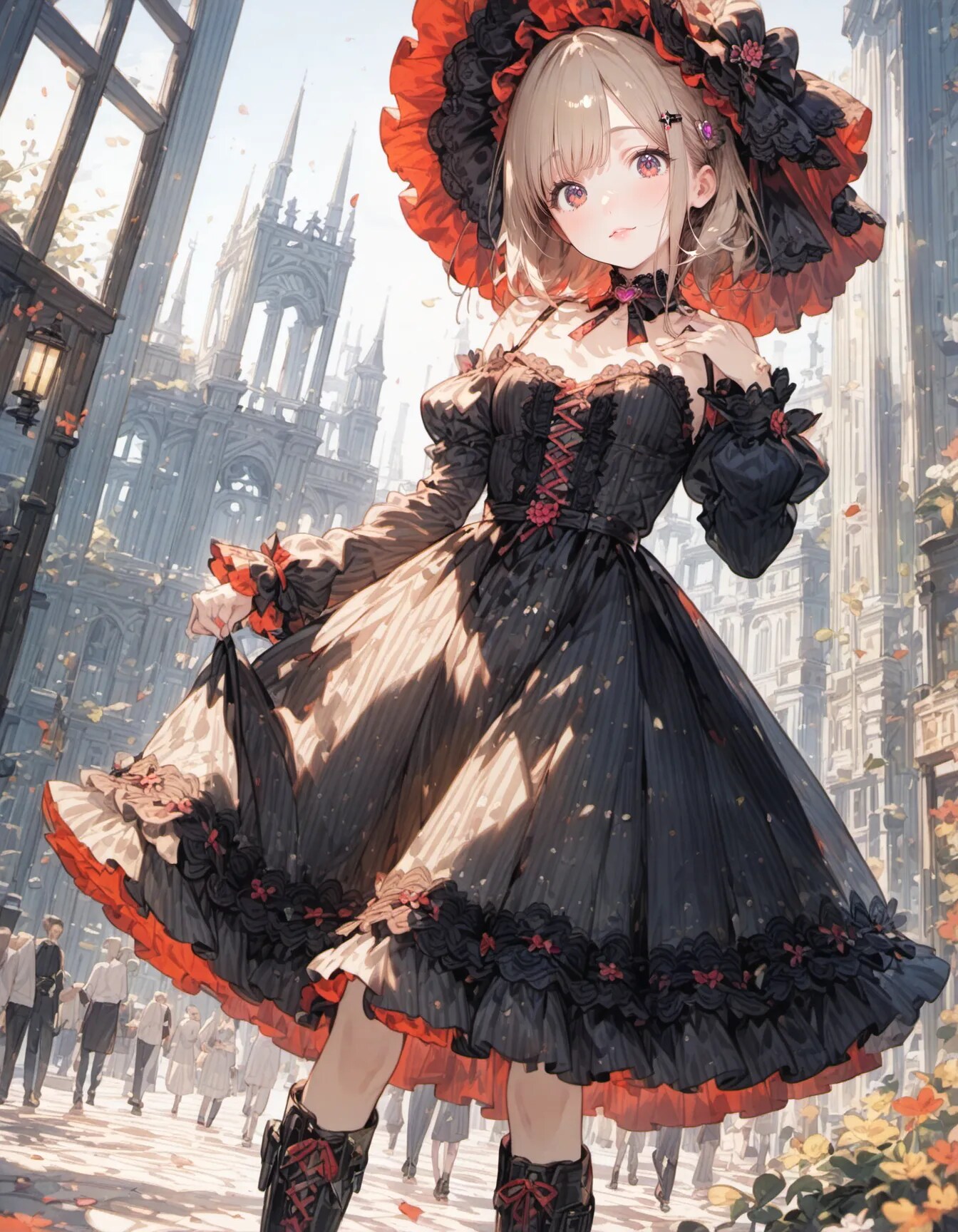 Crimson Shadows in the Square | の人気AIイラスト・グラビア