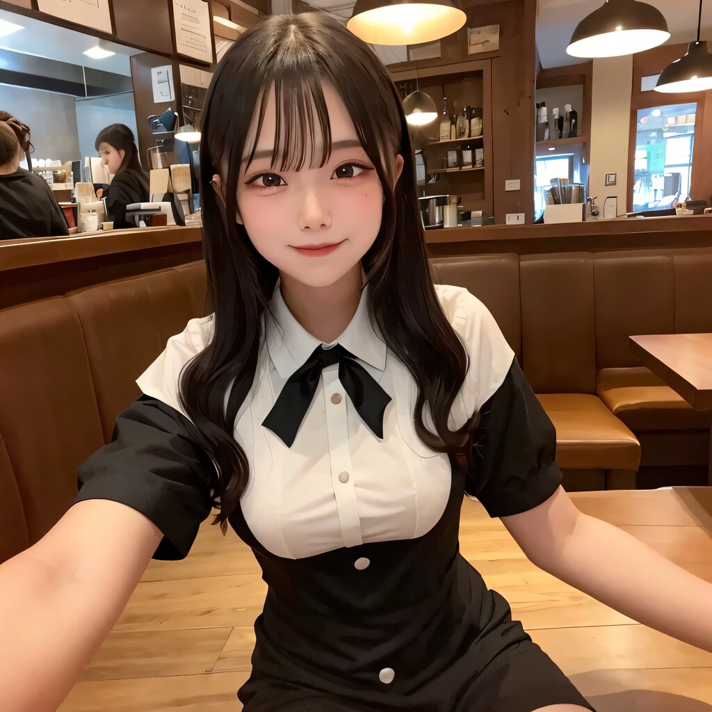 黒髪ロングでカフェの美女５２