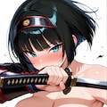 男装侍の豊満なさらしの下を見られて迫ってくる赤面する巨乳ツリ目さん 2枚目
