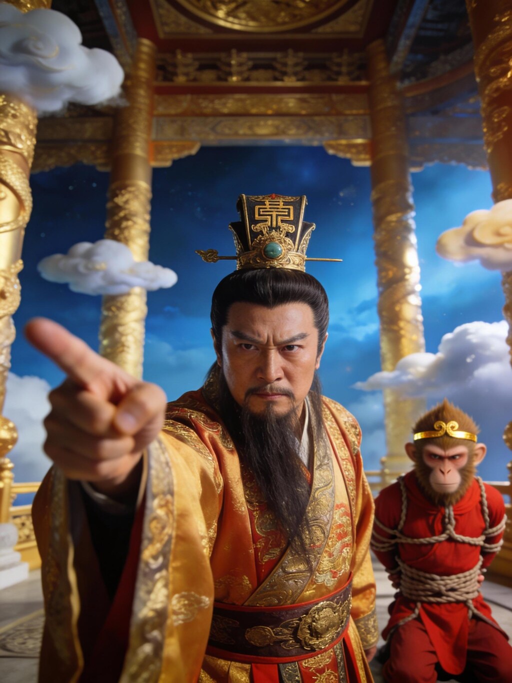 斉天大聖を天界から追放する天帝