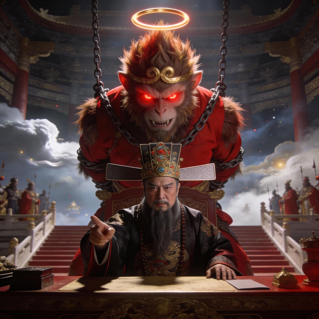 斉天大聖を天界から追放する天帝