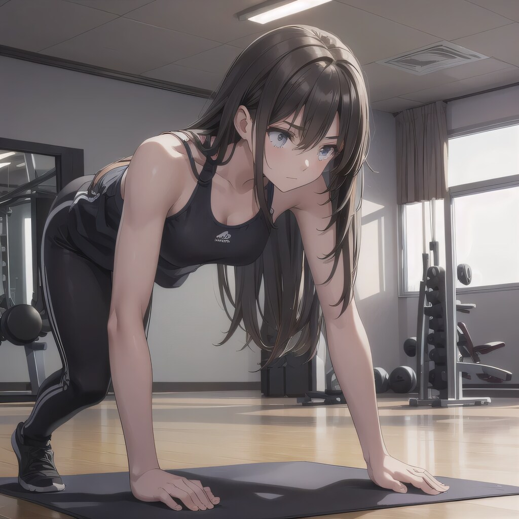 黒髪ロングで筋トレの少女２３