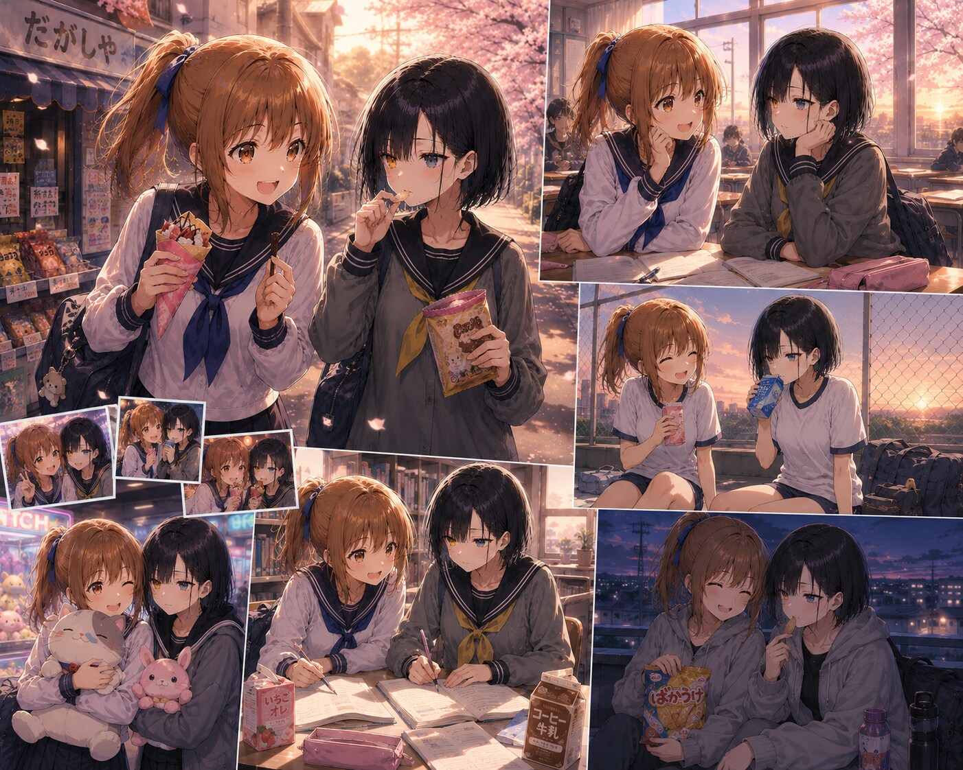 楓ちゃんと雫ちゃんの夕暮れの放課後　フォトグラフ風