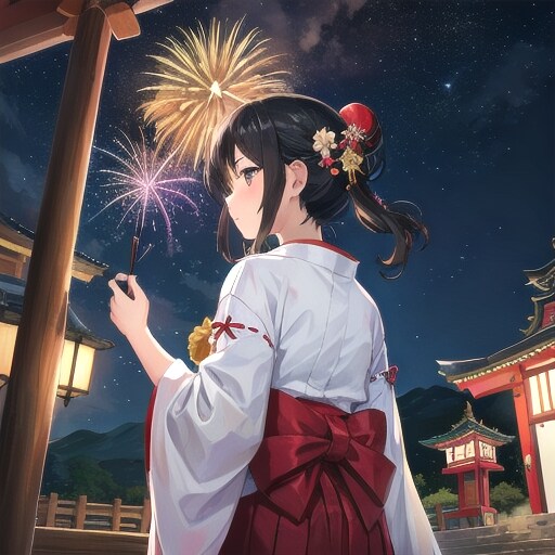 夜花火と巫女さん | の人気AIイラスト・グラビア