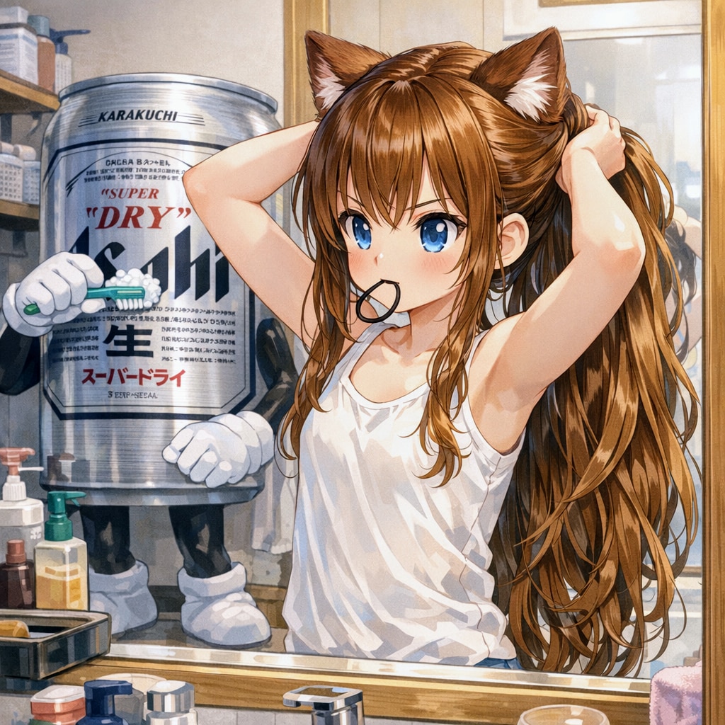 朝支度で髪を結う小さな女の子