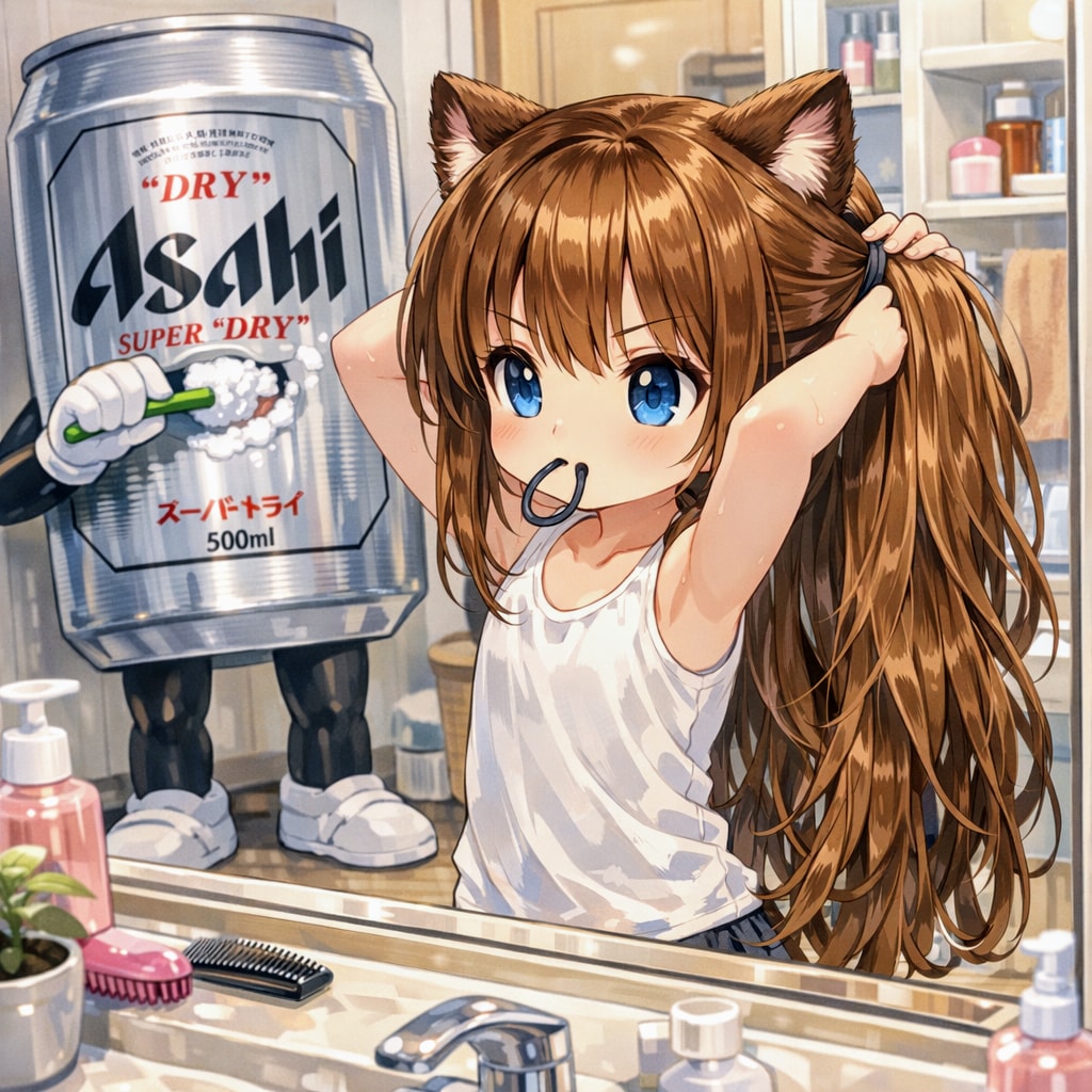 朝支度で髪を結う小さな女の子